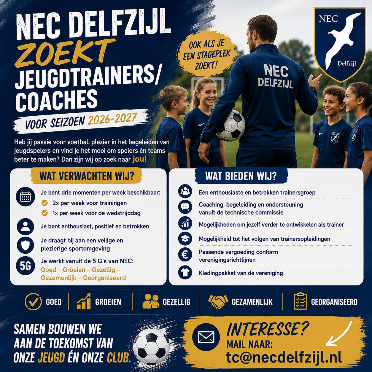 ⚽️ NEC Delfzijl zoekt JEUGDTRAINERS / COACHES ⚽️
