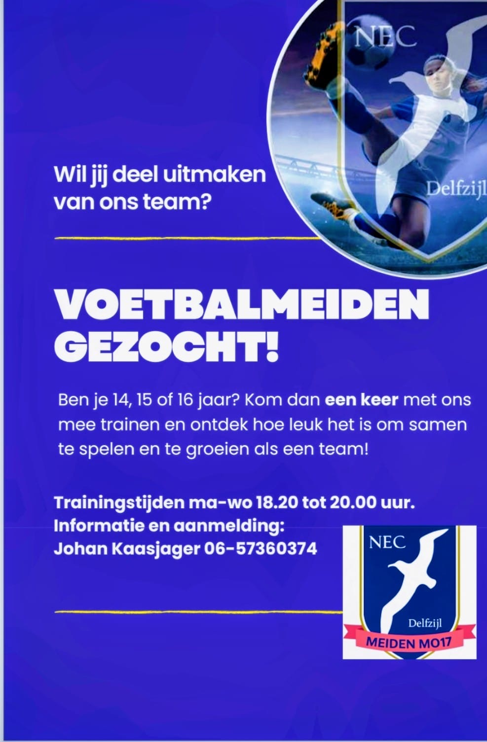 Voetbalmeiden gezocht